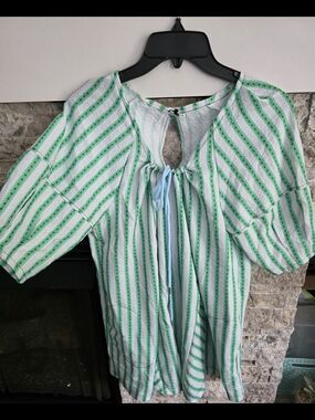 Green & White Striped Women's Swim Coverup Romper